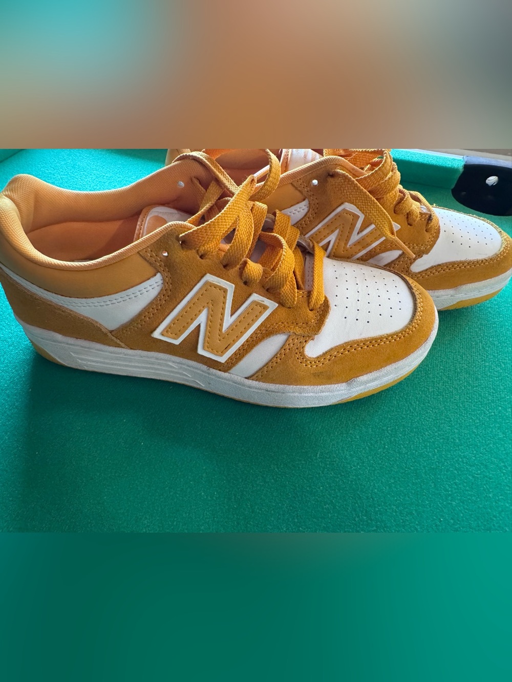 New Balance Men’s Mustard Yellow & White Suede Sneakers